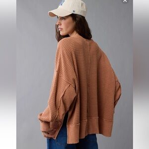 A+E Orange Oversized Waffle Knit Top